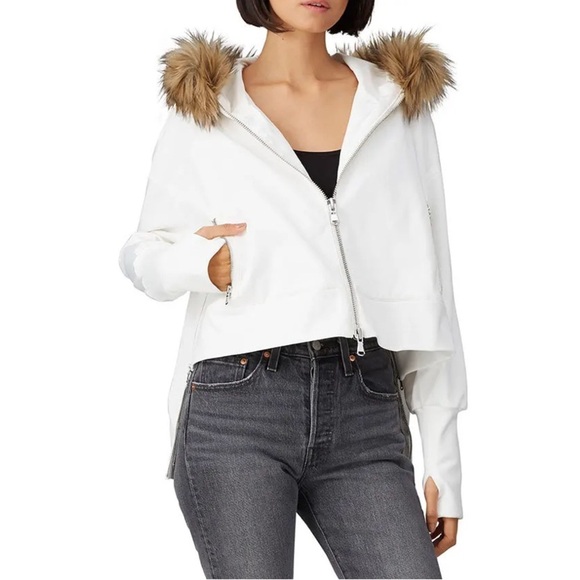 Kaufman Franco Ivory Faux Fur Hooded Cropped Jacket Size Large - Picture 1 of 15